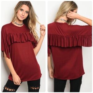 Women's Burgundy Ruffle Top